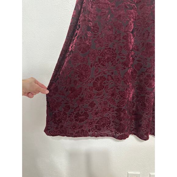 Velvet Burnout Eyeshadow Slip Dress L Burgundy Wine Whimsigoth Witchy Dark Fairy - Picture 3 of 12